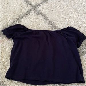 off the shoulder navy shirt